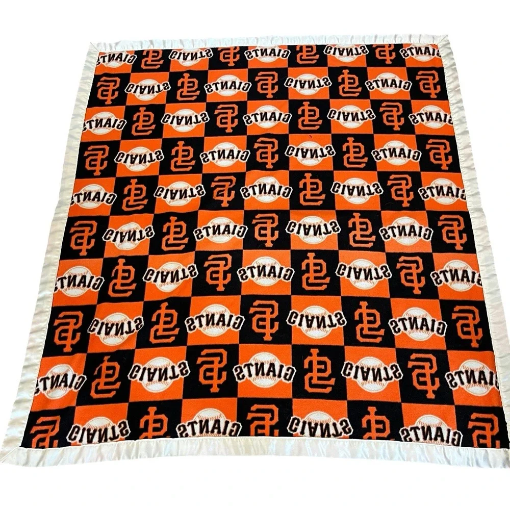 San Francisco Giants MLB Stadium Blanket Throw Fleece Checkered Satin Border